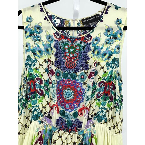 Hemant & Nandita Embroidered Silk Canaria Maxi Dress Large - Picture 3 of 9